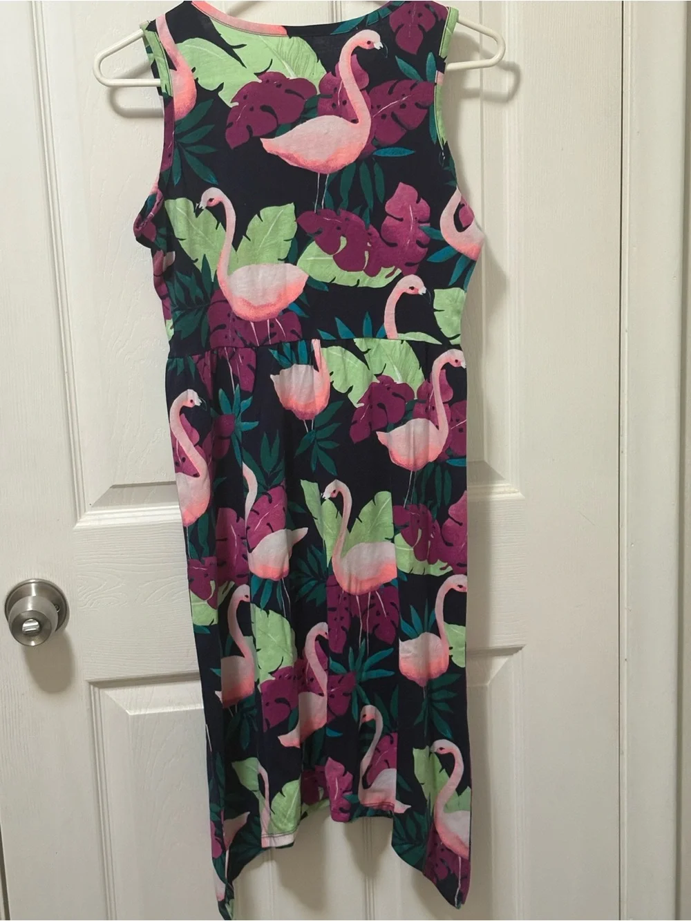 Gymboree Navy Dress with Pink Flamingos and Green Leaves